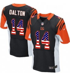 Mens Nike Cincinnati Bengals 14 Andy Dalton Elite Black Home USA Flag Fashion NFL Jersey