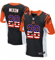Mens Nike Cincinnati Bengals 28 Joe Mixon Elite Black Home USA Flag Fashion NFL Jersey
