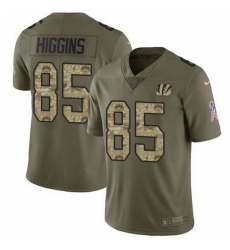 Nike Bengals 85 Tee Higgins Olive Camo Men Stitched NFL Limited 2017 Salute To Service Jersey