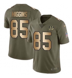 Nike Bengals 85 Tee Higgins Olive Gold Men Stitched NFL Limited 2017 Salute To Service Jersey