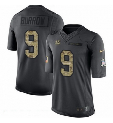 Nike Bengals 9 Joe Burrow Black Men Stitched NFL Limited 2016 Salute to Service Jersey