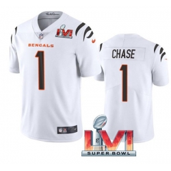 Nike Cincinati Bengals 1 Ja'Marr Chase White 2022 Super Bowl LVI Vapor Limited Jersey