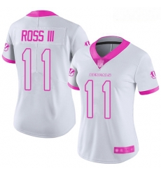 Bengals #11 John Ross III White Pink Women Stitched Football Limited Rush Fashion Jersey