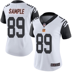 Bengals 89 Drew Sample White Women Stitched Football Limited Rush Jersey