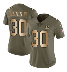 Nike Bengals #30 Jessie Bates III Olive Gold Womens Stitched NFL Limited 2017 Salute to Service Jersey