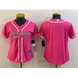 Women Cincinnati Bengals Blank Pink With Patch Cool Base Stitched Baseball Jersey