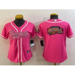 Women Cincinnati Bengals Pink Team Big Logo With Patch Cool Base Stitched Baseball Jersey