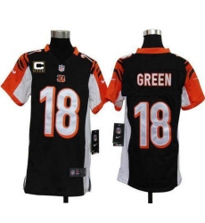 Nike Bengals #18 A J  Green Black Team Color With C Patch Youth Stitched NFL Elite Jersey