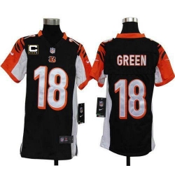 Nike Bengals #18 A J  Green Black Team Color With C Patch Youth Stitched NFL Elite Jersey