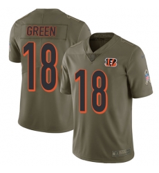 Youth Nike Bengals #18 A J Green Olive Stitched NFL Limited 2017 Salute to Service Jersey