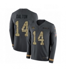 Youth Nike Cincinnati Bengals 14 Andy Dalton Limited Black Salute to Service Therma Long Sleeve NFL Jersey