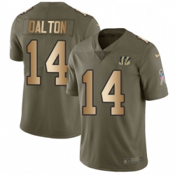 Youth Nike Cincinnati Bengals 14 Andy Dalton Limited OliveGold 2017 Salute to Service NFL Jersey