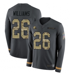 Browns 26 Greedy Williams Anthracite Salute to Service Men Stitched Football Limited Therma Long Sleeve Jersey