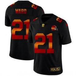 Cleveland Browns 21 Denzel Ward Men Black Nike Red Orange Stripe Vapor Limited NFL Jersey