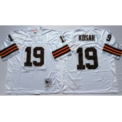 Men Cleveland Browns 19 Bernie Kosar White M&N Throwback Jersey