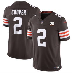 Men Cleveland Browns 2 Amari Cooper Brown 2023 F U S E  With Jim Brown Memorial Patch Vapor Untouchable Limited Stitched Jersey