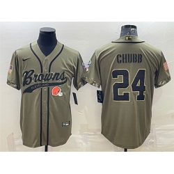 Men Cleveland Browns 24 Nick Chubb Olive 2022 Salute To Service Cool Base Stitched Baseball Jersey