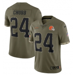 Men Cleveland Browns 24 Nick Chubb Olive 2022 Salute To Service Limited Stitched Jersey