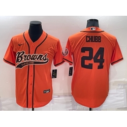 Men Cleveland Browns 24 Nick Chubb Orange Cool Base Stitched Baseball Jersey