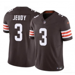 Men Cleveland Browns 3 Jerry Jeudy Brown 2023 F U S E  Vapor Limited Stitched Football Jersey
