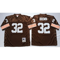 Men Cleveland Browns 32 Jim Brown Brown M&N Throwback Jersey