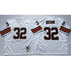 Men Cleveland Browns 32 Jim Brown White M&N Throwback Jersey
