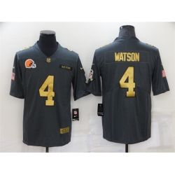 Men Cleveland Browns 4 Deshaun Watson Grey Gold Salute To Service Limited Stitched Jersey