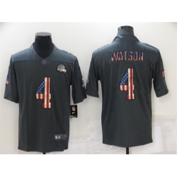 Men Cleveland Browns 4 Deshaun Watson Grey Salute To Service USA Flag Fashion Limited Stitched Jersey