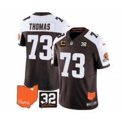 Men Cleveland Browns 73 Joe Thomas Brown White 2023 F U S E  With Jim Brown Memorial Patch And 4 Star C Patch Vapor Untouchable Limited Stitched Jersey