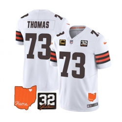 Men Cleveland Browns 73 Joe Thomas White 2023 F U S E  With Jim Brown Memorial Patch And 4 Star C Patch Vapor Untouchable Limited Stitched Jersey