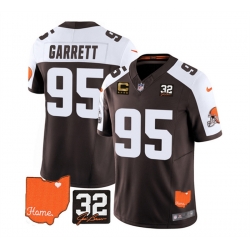 Men Cleveland Browns 95 Myles Garrett Brown White 2023 F U S E  With Jim Brown Memorial Patch And 4 Star C Patch Vapor Untouchable Limited Stitched Jersey