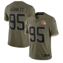 Men Cleveland Browns 95 Myles Garrett Olive 2022 Salute To Service Limited Stitched Jersey
