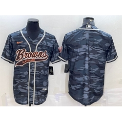 Men Cleveland Browns Blank Grey Camo With Patch Cool Base Stitched Baseball Jersey