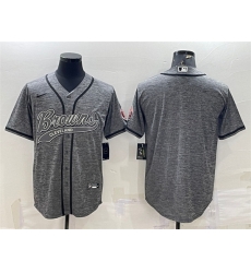 Men Cleveland Browns Blank Grey With Patch Cool Base Stitched Baseball Jersey