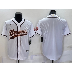 Men Cleveland Browns Blank White With Patch Cool Base Stitched Baseb