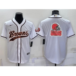 Men Cleveland Browns White Team Big Logo With Patch Cool Base Stitched Baseball Jersey