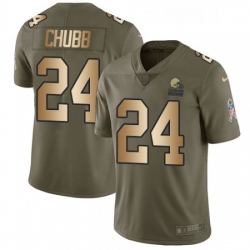 Mens Nike Cleveland Browns 24 Nick Chubb Limited Olive Gold 2017 Salute to Service NFL Jersey