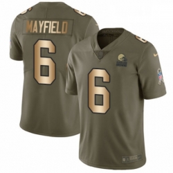 Mens Nike Cleveland Browns 6 Baker Mayfield Limited Olive Gold 2017 Salute to Service NFL Jersey