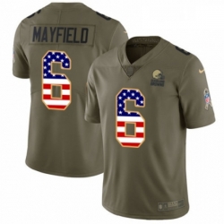 Mens Nike Cleveland Browns 6 Baker Mayfield Limited Olive USA Flag 2017 Salute to Service NFL Jersey