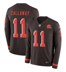 Nike Browns #11 Antonio Callaway Brown Team Color Men Stitched NFL Limited Therma Long Sleeve Jersey