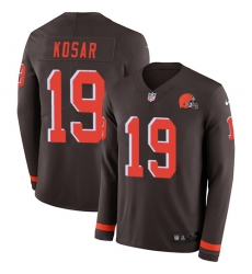 Nike Browns #19 Bernie Kosar Brown Team Color Men Stitched NFL Limited Therma Long Sleeve Jersey