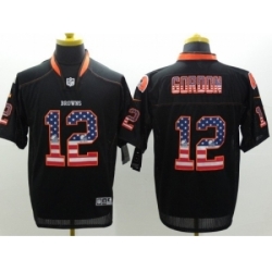 Nike Cleveland Browns 12 Josh Gordon Black Elite USA Flag Fashion NFL Jersey