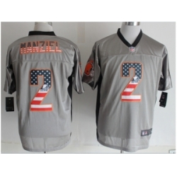 Nike Cleveland Browns 2 Johnny Manziel Grey Elite USA Flag Fashion NFL Jersey