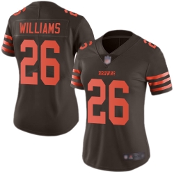Browns 26 Greedy Williams Brown Women Stitched Football Limited Rush Jersey