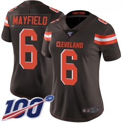 Browns #6 Baker Mayfield Brown Team Color Women Stitched Football 100th Season Vapor Limited Jersey