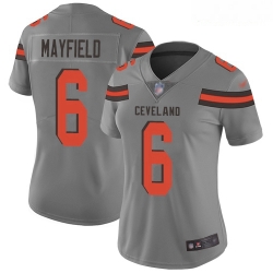 Browns #6 Baker Mayfield Gray Women Stitched Football Limited Inverted Legend Jersey