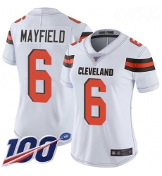 Browns #6 Baker Mayfield White Women Stitched Football 100th Season Vapor Limited Jersey