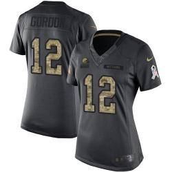 Nike Browns #12 Josh Gordon Black Womens Stitched NFL Limited 2016 Salute to Service Jersey