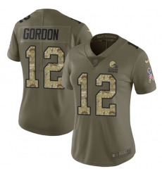 Nike Browns #12 Josh Gordon Olive Camo Womens Stitched NFL Limited 2017 Salute to Service Jersey