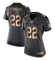 Nike Browns #22 Jabrill Peppers Black Womens Stitched NFL Limited Gold Salute to Service Jersey